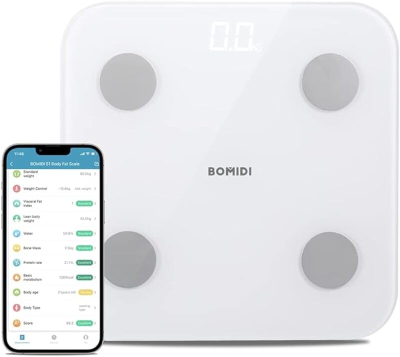 Bomidi S1 Smart Body Fat Weight Scale LED Display Bluetooth 4 0 Smart App Body Compositionn White